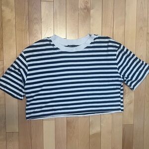 Zara navy and White Striped Crop Top